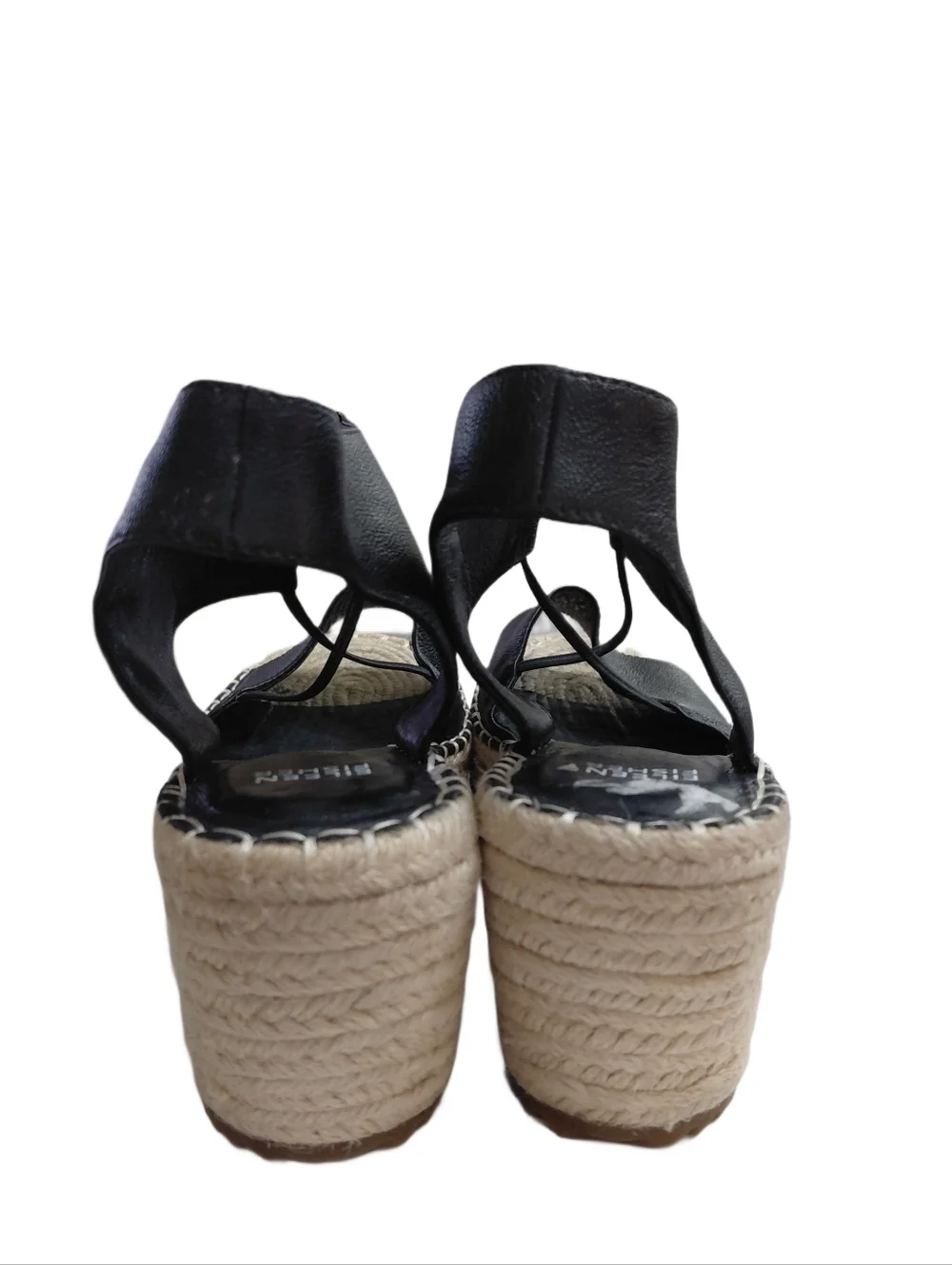 Eileen Fisher Black Leather Espadrille Wedge Sandals Size 10